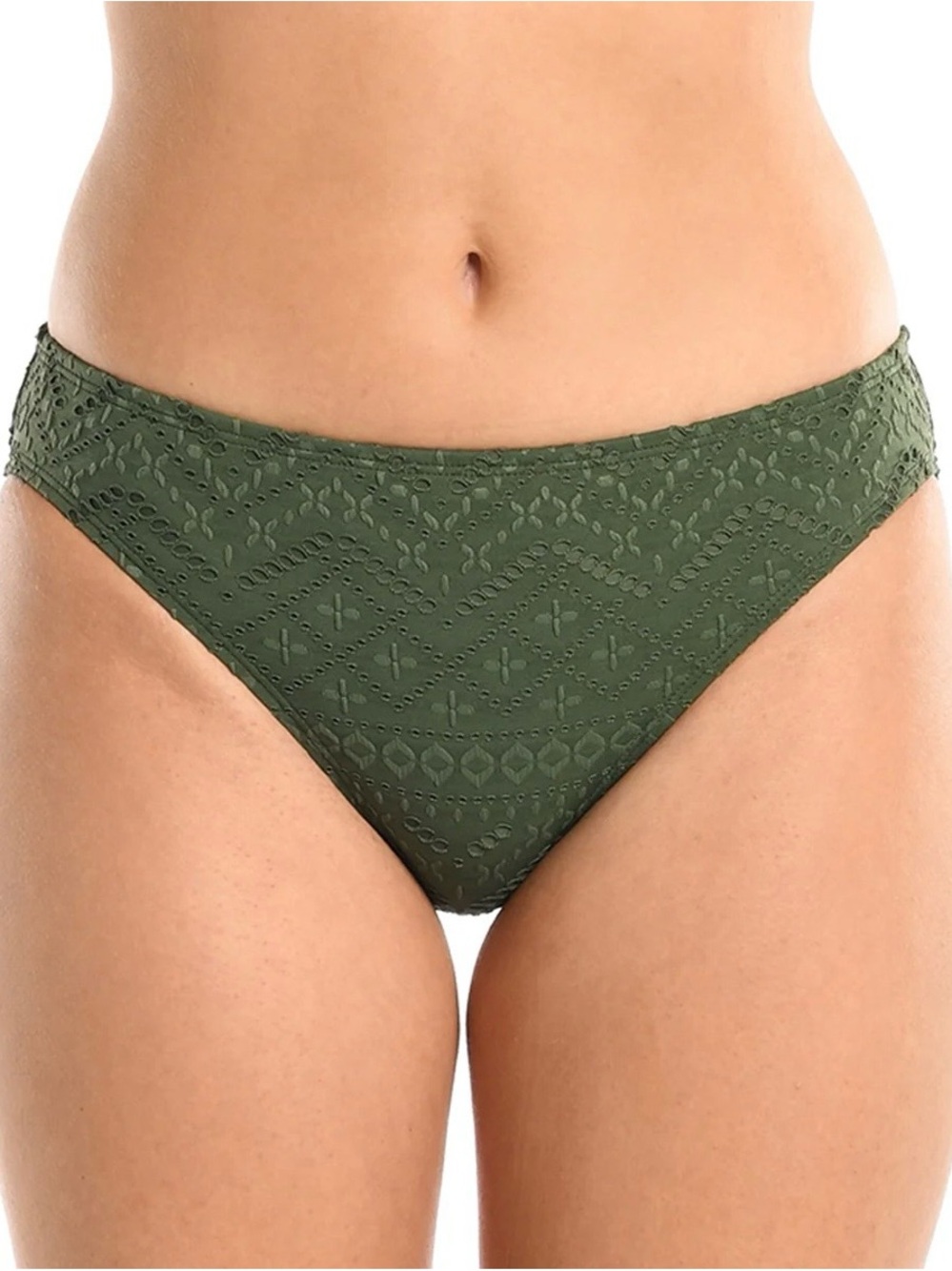La Blanca Olive Green Crochet-Texture Bikini Bottoms